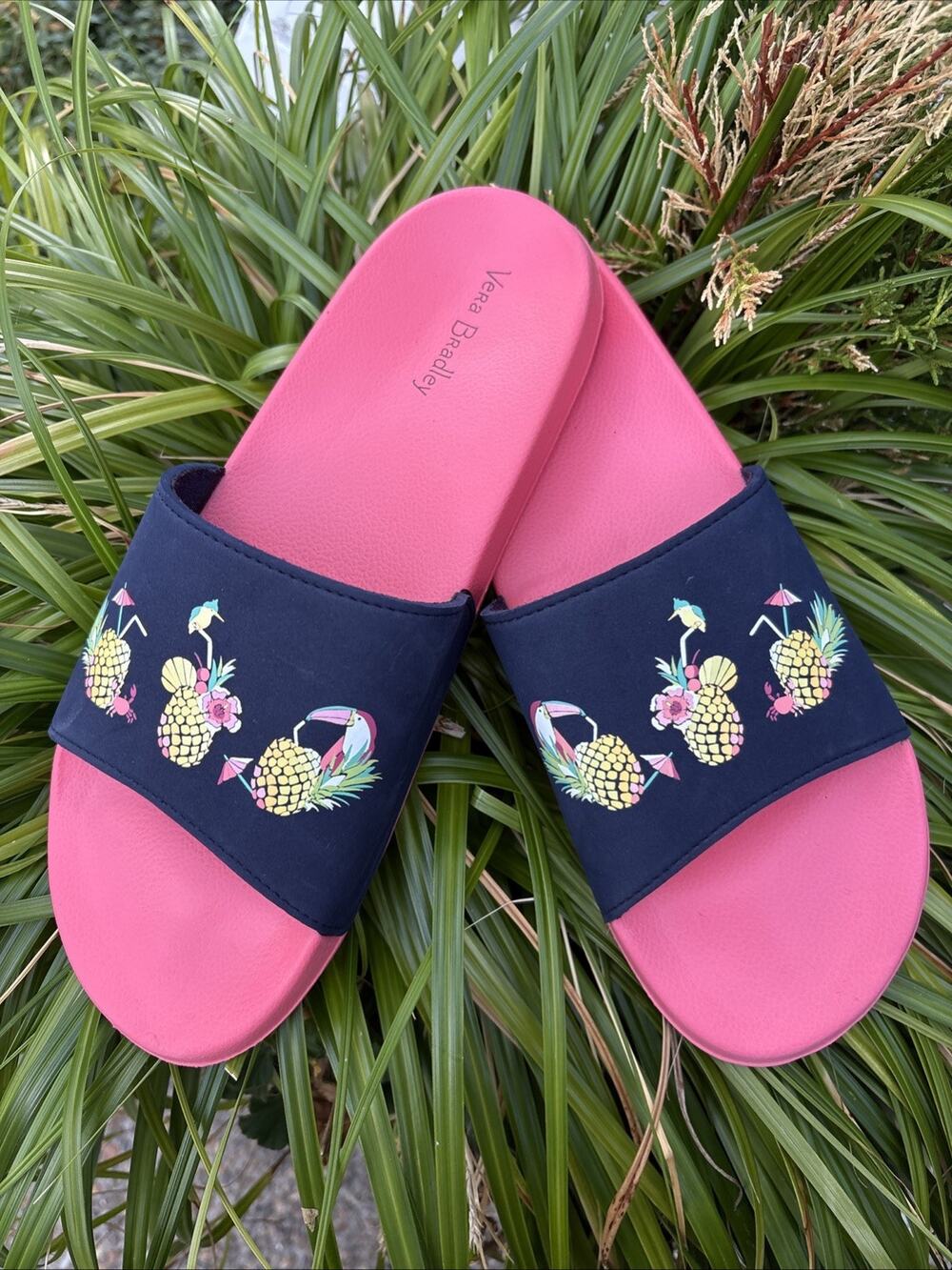 NEW Women’s Vera Bradley Beach Slides Sandals Toucan Party Sz Lg